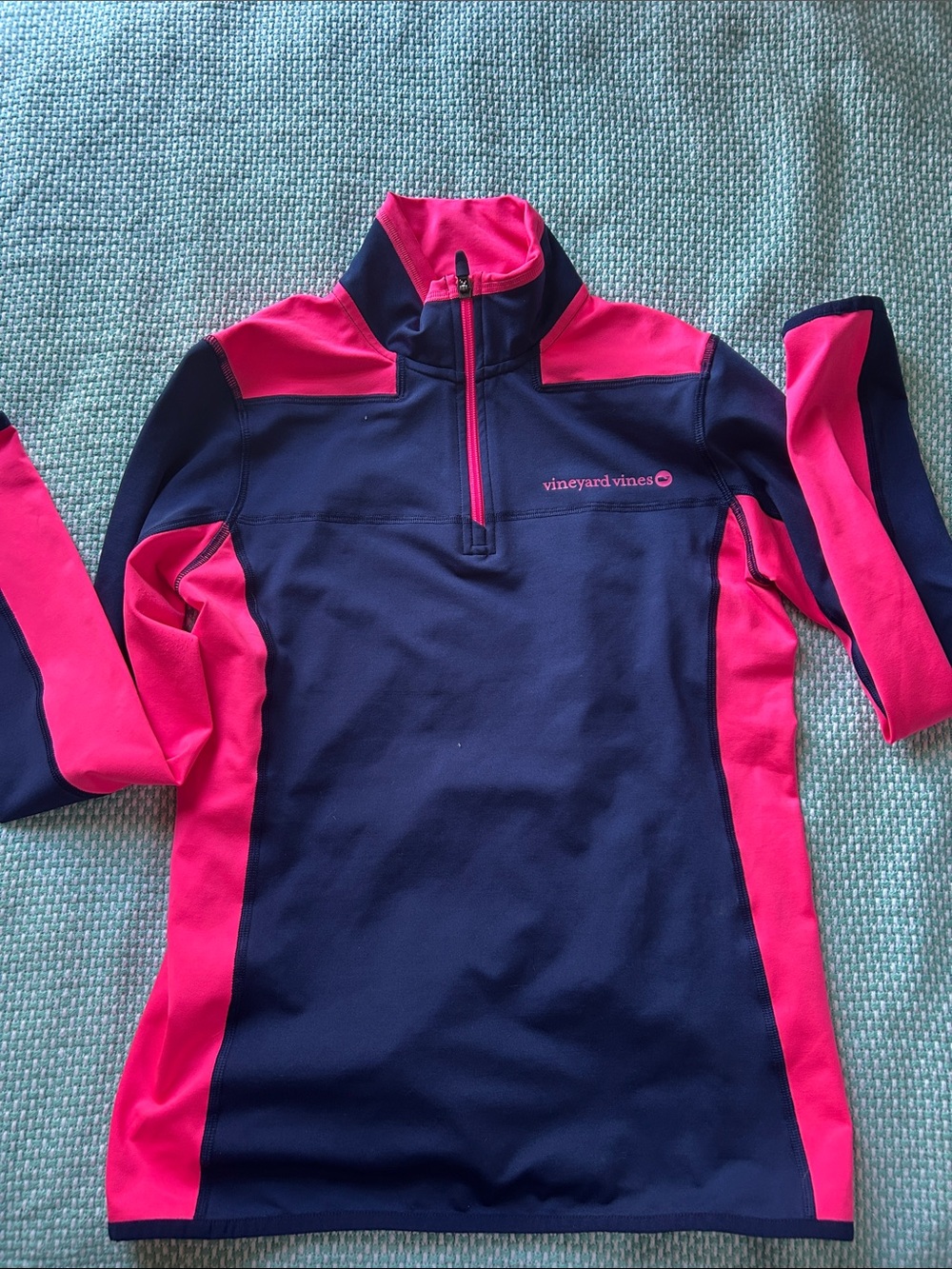 Vineyard Vines Navy with Hot Pink Quarter-Zip Pullover